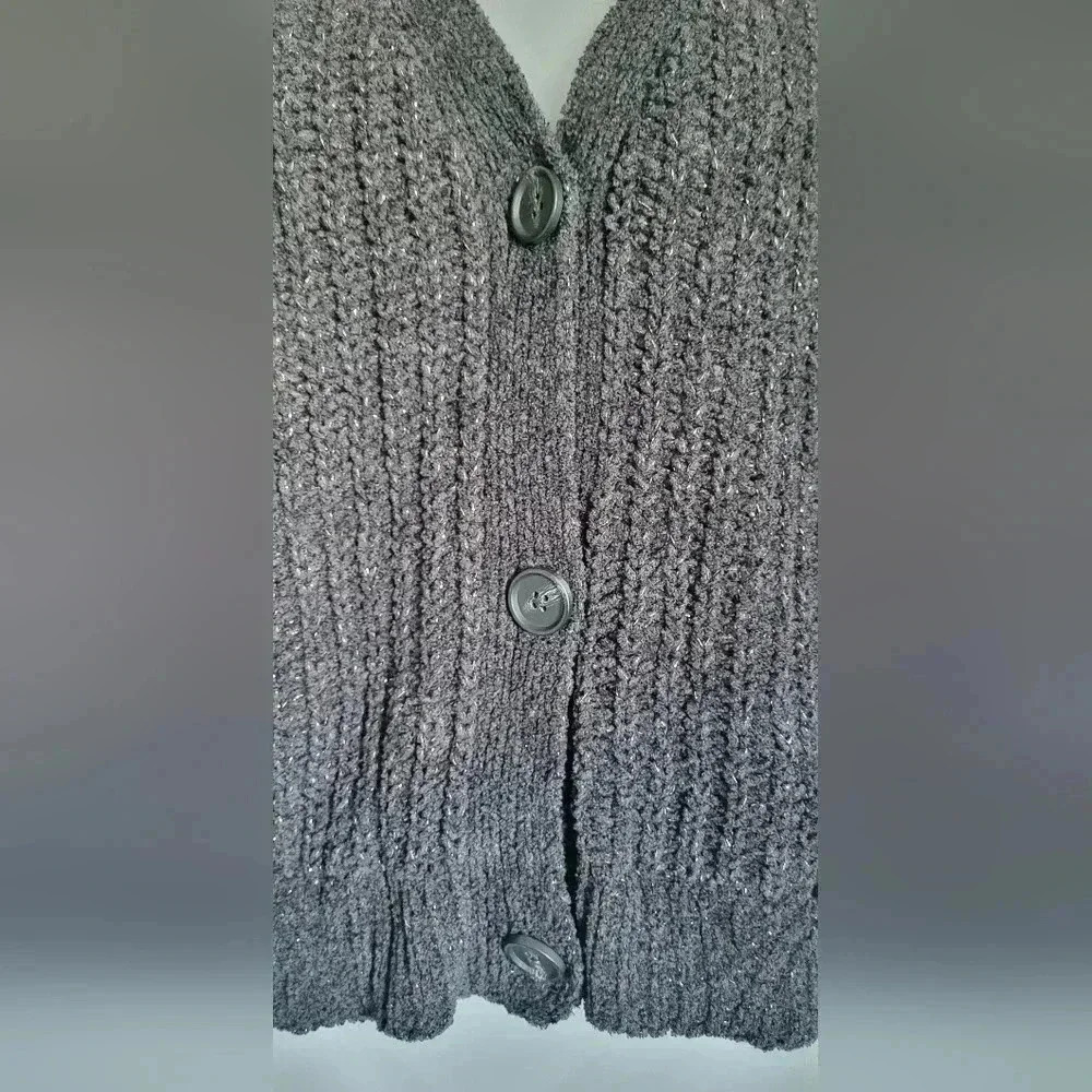 NWT Maurices Solid Metallic button-down cardigan, Black, Womens oversided XS - Picture 8 of 11